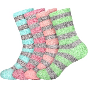 image:imageBambooMN Womens Soft Fuzzy Warm Cozy Striped Solid Socks  4 Pair Value PacksStripe 4c