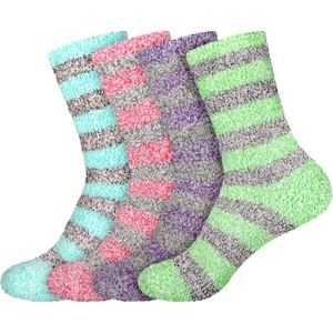 image:imageBambooMN Womens Soft Fuzzy Warm Cozy Striped Solid Socks  4 Pair Value PacksStripe 4d