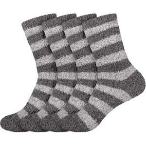 image:imageBambooMN Womens Soft Fuzzy Warm Cozy Striped Solid Socks  4 Pair Value PacksStripe Black Grey