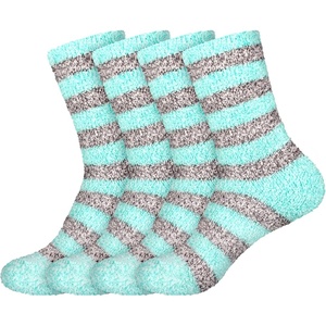 image:imageBambooMN Womens Soft Fuzzy Warm Cozy Striped Solid Socks  4 Pair Value PacksStripe Blue Grey