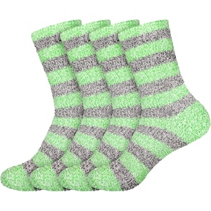 image:imageBambooMN Womens Soft Fuzzy Warm Cozy Striped Solid Socks  4 Pair Value PacksStripe Green Grey