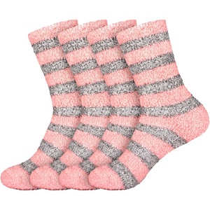image:imageBambooMN Womens Soft Fuzzy Warm Cozy Striped Solid Socks  4 Pair Value PacksStripe Pink Grey
