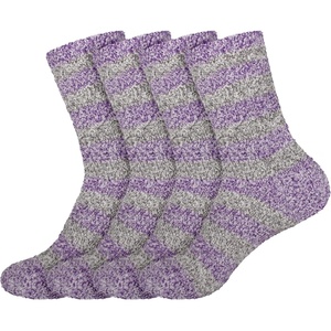 image:imageBambooMN Womens Soft Fuzzy Warm Cozy Striped Solid Socks  4 Pair Value PacksStripe Purple Grey