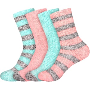 image:imageBambooMN Womens Soft Fuzzy Warm Cozy Striped Solid Socks  4 Pair Value PacksStripe Solid 4a