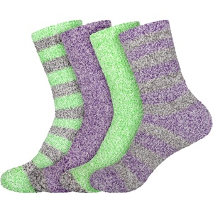 image:imageBambooMN Womens Soft Fuzzy Warm Cozy Striped Solid Socks  4 Pair Value PacksStripe Solid 4b