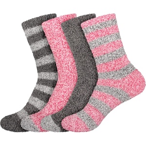 image:imageBambooMN Womens Soft Fuzzy Warm Cozy Striped Solid Socks  4 Pair Value PacksStripe Solid 4c