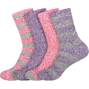 image:imageBambooMN Womens Soft Fuzzy Warm Cozy Striped Solid Socks  4 Pair Value PacksStripe Solid 4d