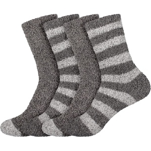 image:imageBambooMN Womens Soft Fuzzy Warm Cozy Striped Solid Socks  4 Pair Value PacksStripe Solid Black Grey