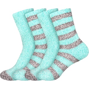 image:imageBambooMN Womens Soft Fuzzy Warm Cozy Striped Solid Socks  4 Pair Value PacksStripe Solid Blue Grey