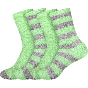 image:imageBambooMN Womens Soft Fuzzy Warm Cozy Striped Solid Socks  4 Pair Value PacksStripe Solid Green Grey