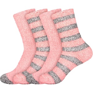 image:imageBambooMN Womens Soft Fuzzy Warm Cozy Striped Solid Socks  4 Pair Value PacksStripe Solid Pink Grey