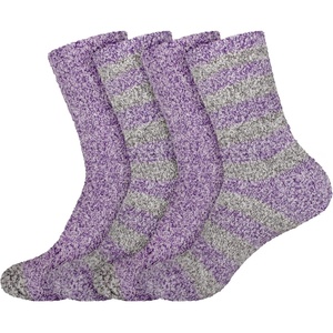 image:imageBambooMN Womens Soft Fuzzy Warm Cozy Striped Solid Socks  4 Pair Value PacksStripe Solid Purple Grey