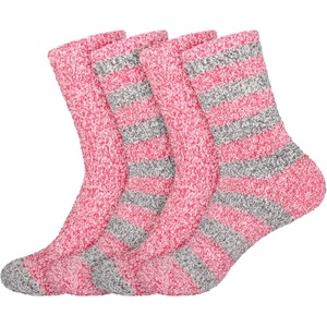 image:imageBambooMN Womens Soft Fuzzy Warm Cozy Striped Solid Socks  4 Pair Value PacksStripe Solid Red Grey