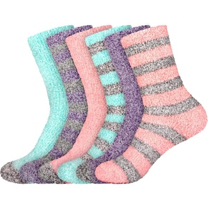 image:imageBambooMN Womens Soft Fuzzy Warm Cozy Striped Solid Socks  Assorted Value PacksMix 6a