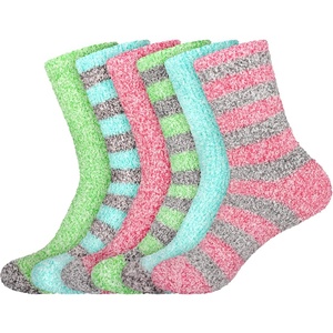 image:imageBambooMN Womens Soft Fuzzy Warm Cozy Striped Solid Socks  Assorted Value PacksMix 6d