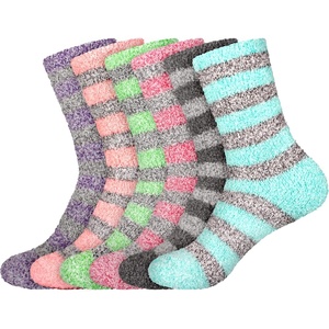 image:imageBambooMN Womens Soft Fuzzy Warm Cozy Striped Solid Socks  Assorted Value PacksStripe 6a
