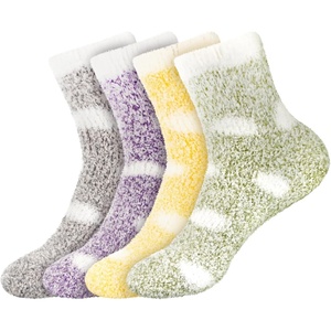 image:imageBambooMN Womens Soft Warm Fuzzy Fluffy Polka Dot Cuff Crew Home SocksAssortment 4b