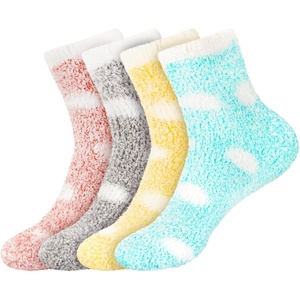 image:imageBambooMN Womens Soft Warm Fuzzy Fluffy Polka Dot Cuff Crew Home SocksAssortment 4c
