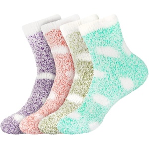 image:imageBambooMN Womens Soft Warm Fuzzy Fluffy Polka Dot Cuff Crew Home SocksAssortment 4d