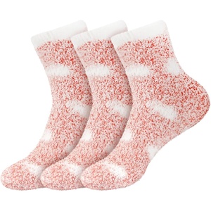image:imageBambooMN Womens Soft Warm Fuzzy Fluffy Polka Dot Cuff Crew Home SocksCoral Pink