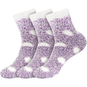 image:imageBambooMN Womens Soft Warm Fuzzy Fluffy Polka Dot Cuff Crew Home SocksDeep Purple