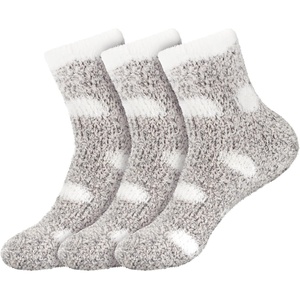 image:imageBambooMN Womens Soft Warm Fuzzy Fluffy Polka Dot Cuff Crew Home SocksLight Grey