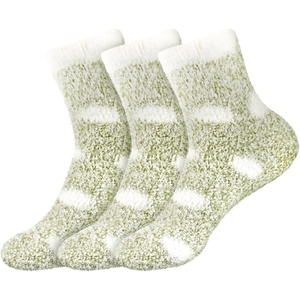image:imageBambooMN Womens Soft Warm Fuzzy Fluffy Polka Dot Cuff Crew Home SocksOlive Green