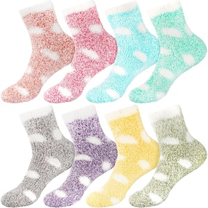 image:imageBambooMN Womens Soft Warm Fuzzy Fluffy Polka Dot Cuff Crew Home SocksPolka Dot Cuff 8a