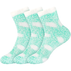 image:imageBambooMN Womens Soft Warm Fuzzy Fluffy Polka Dot Cuff Crew Home SocksSpring Green