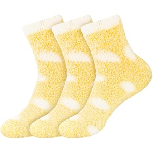 image:imageBambooMN Womens Soft Warm Fuzzy Fluffy Polka Dot Cuff Crew Home SocksYellow