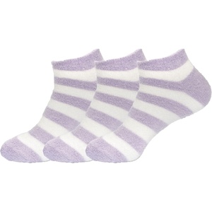 image:imageBambooMN Womens Super Soft Aloe Infused Fuzzy Nylon Spa Socks  Size 912  Assortment D  3 PairsPurple Stripes