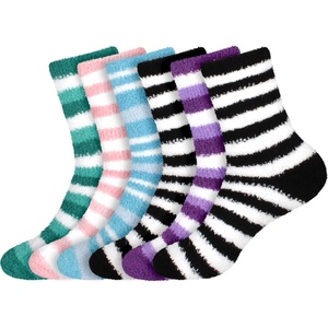 image:imageBambooMN Womens Super Soft Warm Microfiber Fuzzy Cozy Home Stripe Socks  AssortmentsAssortment S1