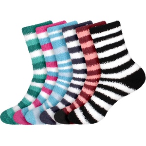 image:imageBambooMN Womens Super Soft Warm Microfiber Fuzzy Cozy Home Stripe Socks  AssortmentsAssortment S3