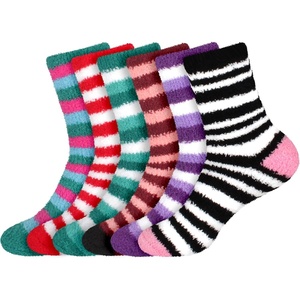 image:imageBambooMN Womens Super Soft Warm Microfiber Fuzzy Cozy Home Stripe Socks  AssortmentsAssortment S4