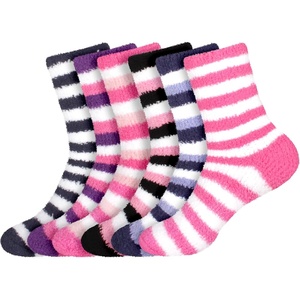 image:imageBambooMN Womens Super Soft Warm Microfiber Fuzzy Cozy Home Stripe Socks  AssortmentsAssortment S5