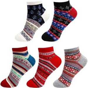 image:imageBambooMN Womens Vintage Style Knitted Colorful Cotton Anklet Ankle SocksAssortment 5a