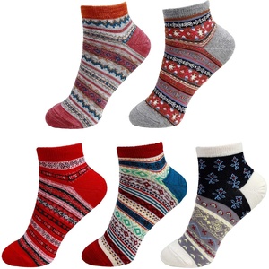 image:imageBambooMN Womens Vintage Style Knitted Colorful Cotton Anklet Ankle SocksAssortment 5c