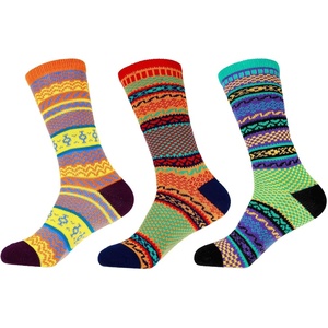 image:imageBambooMN Womens Vintage Style Knitted Colorful Cotton Crew SocksAssortment 3c