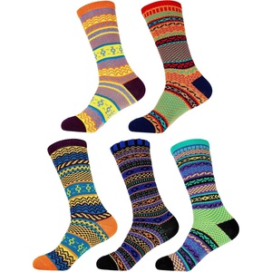 image:imageBambooMN Womens Vintage Style Knitted Colorful Cotton Crew SocksAssortment 5a