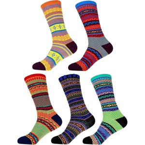 image:imageBambooMN Womens Vintage Style Knitted Colorful Cotton Crew SocksAssortment 5c
