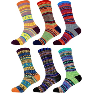 image:imageBambooMN Womens Vintage Style Knitted Colorful Cotton Crew SocksAssortment 6a