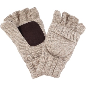 image:imageBambooMN Wool Acrylic Knitted Winter Convertible Half Fingerless Glove Mittens ComboBeige