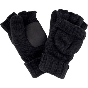 image:imageBambooMN Wool Acrylic Knitted Winter Convertible Half Fingerless Glove Mittens ComboBlack
