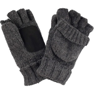 image:imageBambooMN Wool Acrylic Knitted Winter Convertible Half Fingerless Glove Mittens ComboDark Grey