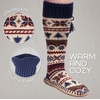 image:imageBambooMN Womens Patterned Knit Gripper Boot Slippers with TasselBlue Spruce