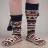 image:imageBambooMN Womens Patterned Knit Gripper Boot Slippers with TasselBlue Spruce