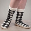 image:imageBambooMN Womens Patterned Knit Gripper Boot Slippers with TasselGingham Plaid