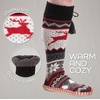 image:imageBambooMN Womens Patterned Knit Gripper Boot Slippers with TasselRed Reindeer