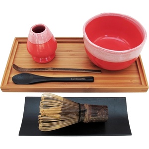 image:imageBambooMN Brand  Matcha Bowl Set Includes Bowl Rest Black Tea Whisk Black Chasaku Black Tea Spoon Rest Tray amp Tray  CoralCoral