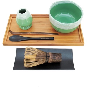 image:imageBambooMN Brand  Matcha Bowl Set Includes Bowl Rest Black Tea Whisk Black Chasaku Black Tea Spoon Rest Tray amp Tray  CoralMint Green